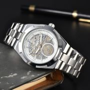 Mens Stainless Steel Skeleton Automatic Style Watch