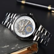 Mens Stainless Steel Skeleton Automatic Style Watch