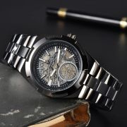 Mens Stainless Steel Skeleton Automatic Style Watch